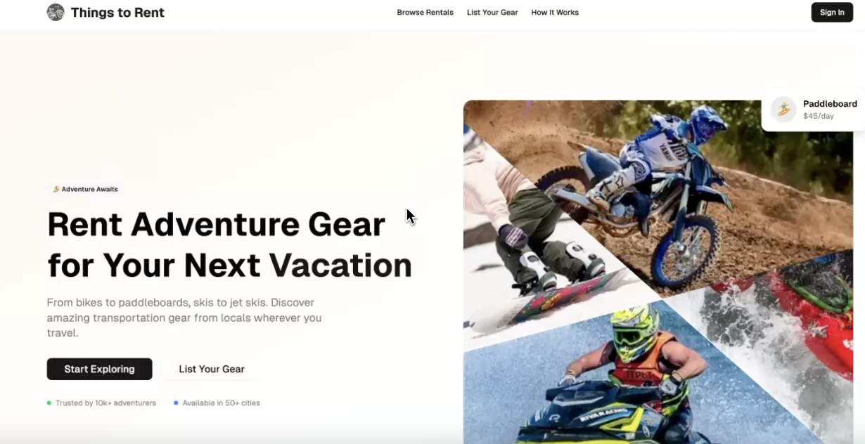 Things To Rent - Hackathon Site
